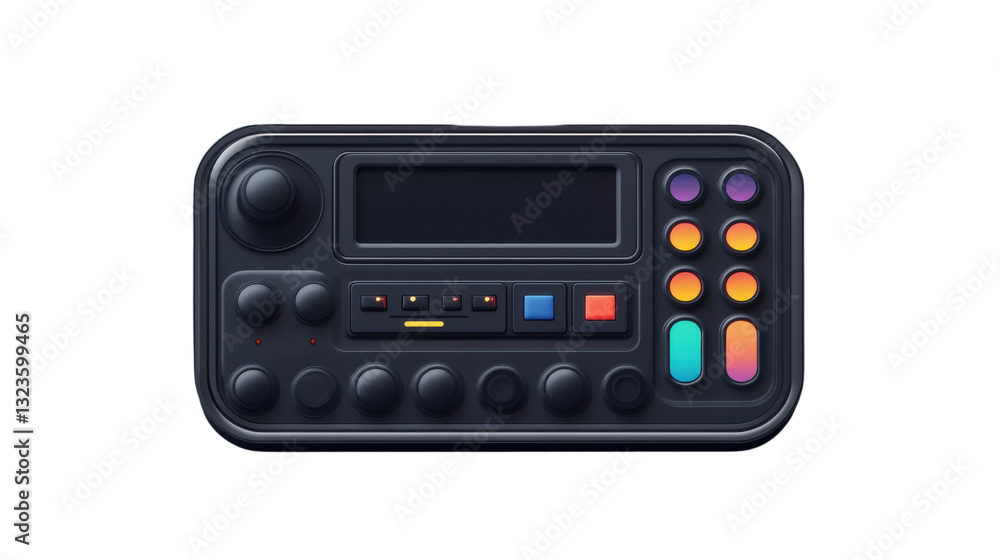 A professional stream deck with customizable buttons, isolated on transparent background, designed to control streaming software. A professional stream deck with customizable buttons, isolated on transparent background, designed to control streaming software.