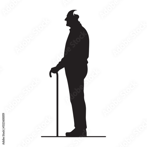 Guardian of Time Standing Oldman silhouette, holding onto history's secrets - Oldman illustration - Minimalist Standing Oldman vector - Timeless elder
