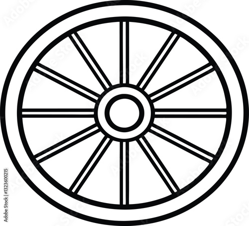 wagon wheel line art icon, wheel out line vector