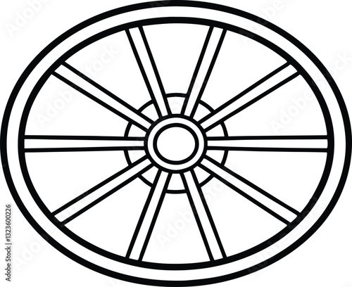 wagon wheel line art icon, wheel out line vector