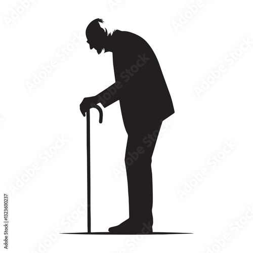 Reflective Elderly Standing Oldman silhouette, standing still in time - Oldman illustration - Minimalist Standing Oldman vector - Elderly icon
