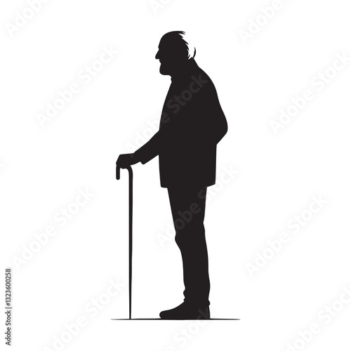 Nostalgic Standing Oldman silhouette, remembering the past with fondness - Oldman illustration - Minimalist Standing Oldman vector - Memory keeper
