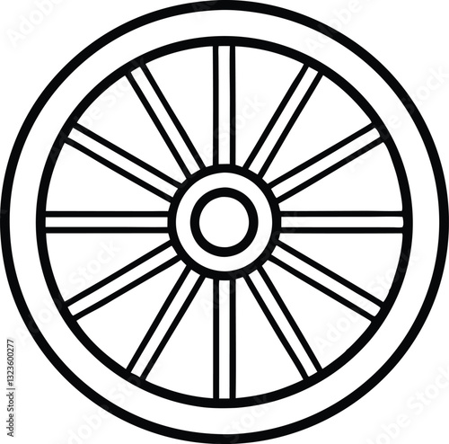 wagon wheel line art icon, wheel out line vector