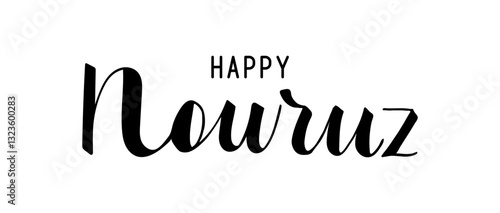Happy Nowruz handwritten calligraphy black words isolated on white background. Hand drawn script lettering style. Holiday vector design elements. Persian New Year composition