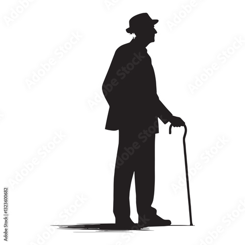 Legendary Standing Oldman silhouette, a keeper of stories and history - Oldman illustration - Minimalist Standing Oldman vector - Storytelling elder
