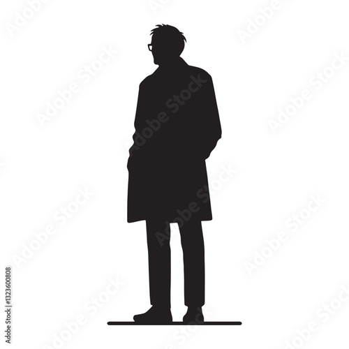 Gracious Standing Oldman silhouette, an elder full of warmth and kindness - Oldman illustration - Minimalist Standing Oldman vector - Warm-hearted figure
