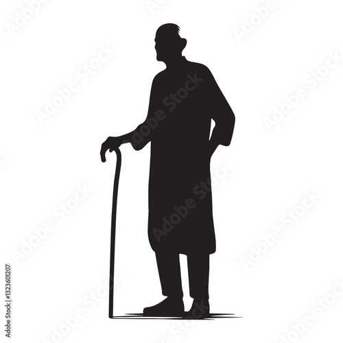 Quiet Strength Standing Oldman silhouette, a figure of endurance - Oldman illustration - Minimalist Standing Oldman vector - Veteran elder
