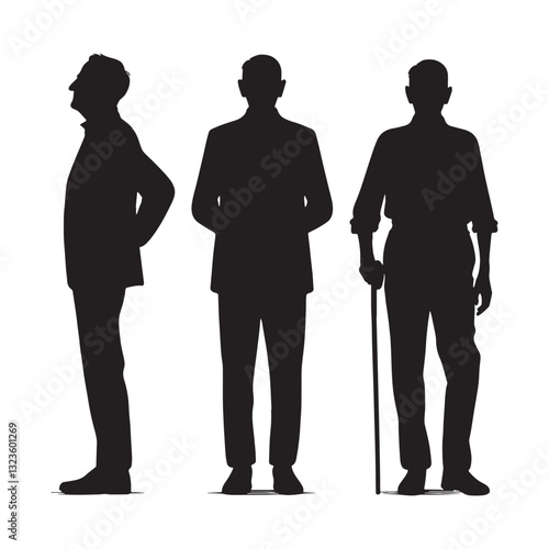 Lost in Thought Standing Oldman silhouette, a mind wandering through time - Oldman illustration - Minimalist Standing Oldman vector - Contemplative figure
