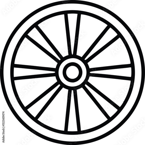 wagon wheel line art icon, wheel out line vector