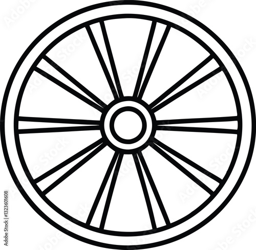 wagon wheel line art icon, wheel out line vector