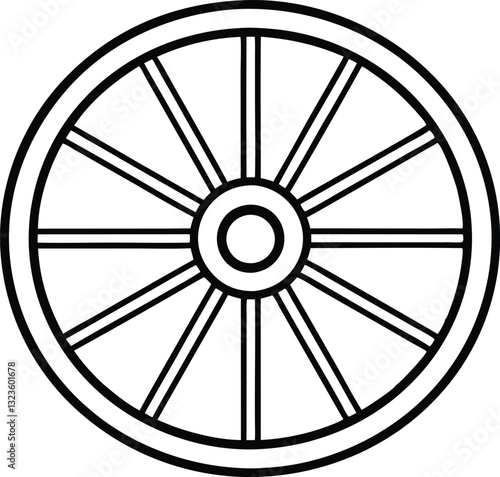 wagon wheel line art icon, wheel out line vector