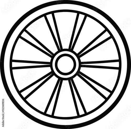 wagon wheel line art icon, wheel out line vector