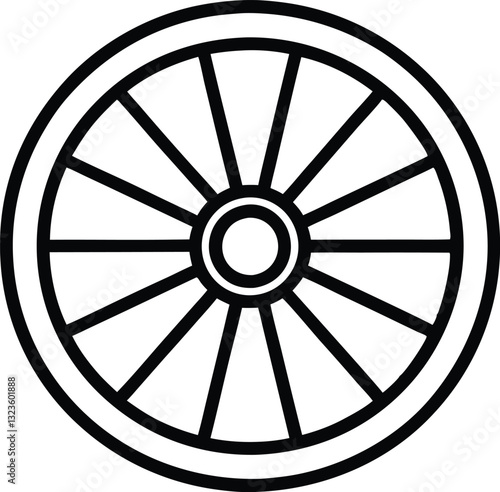 wagon wheel line art icon, wheel out line vector