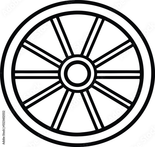 wagon wheel line art icon, wheel out line vector