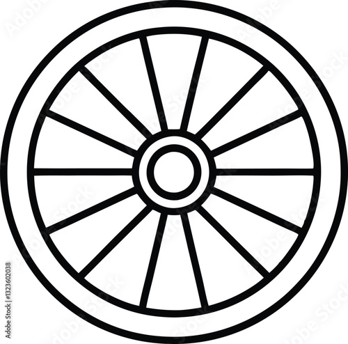 wagon wheel line art icon, wheel out line vector