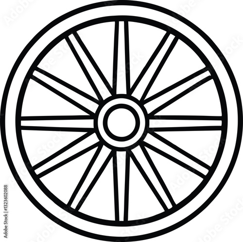 wagon wheel line art icon, wheel out line vector
