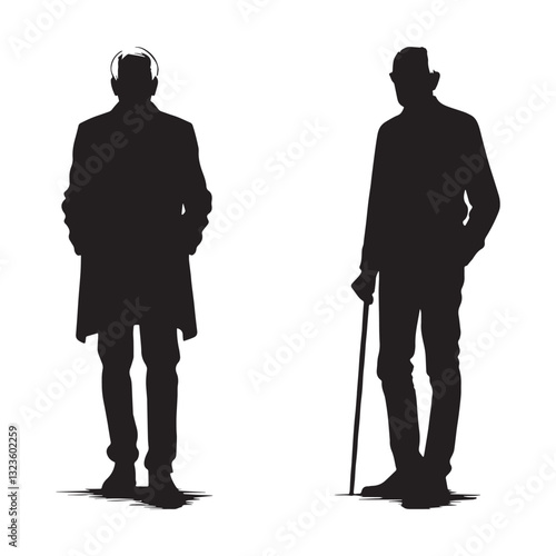Humble Standing Oldman silhouette, a symbol of a life well-lived - Oldman illustration - Minimalist Standing Oldman vector - Aging soul
