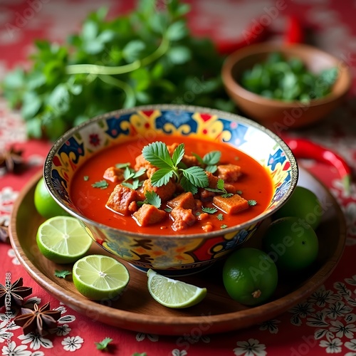Obraz na płótnie Spicy Tom Leng, flavorful Thai soup with tender pork bones and herbs
w salonie