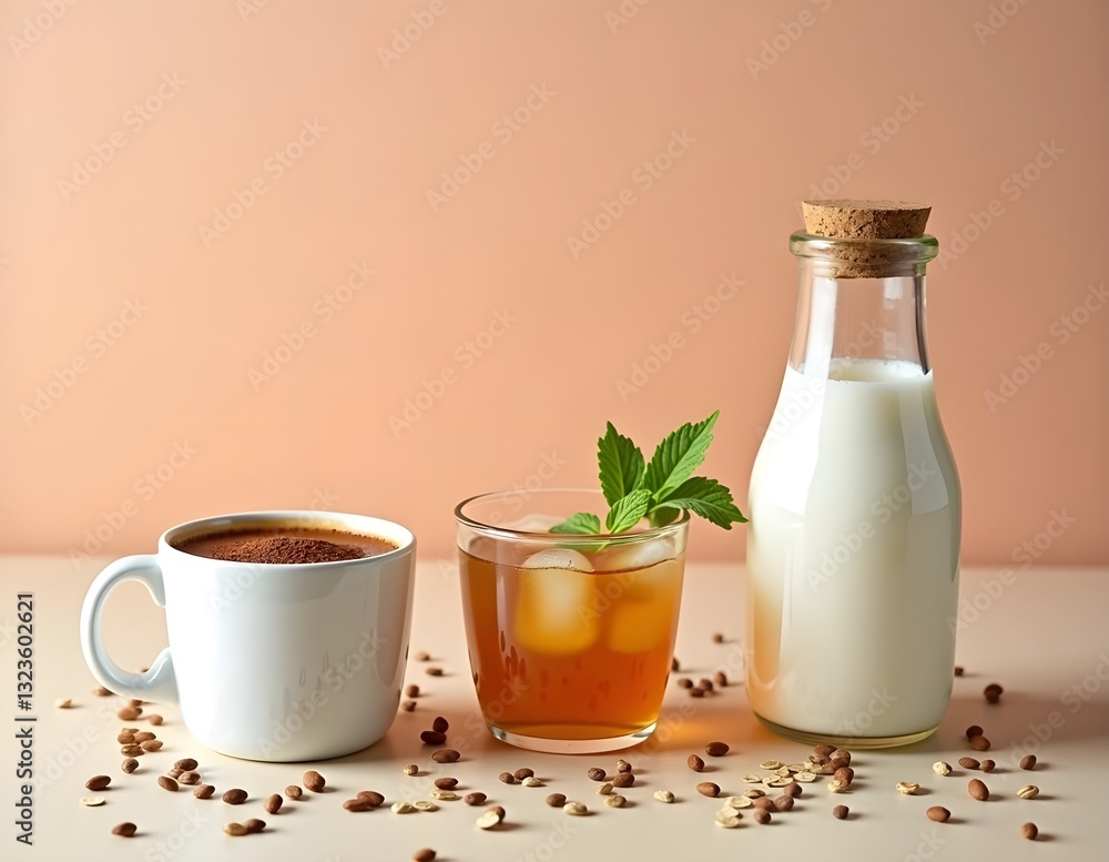 Square inspiration board for a Thai milk tea food photoshoot with soft blush and cream tones