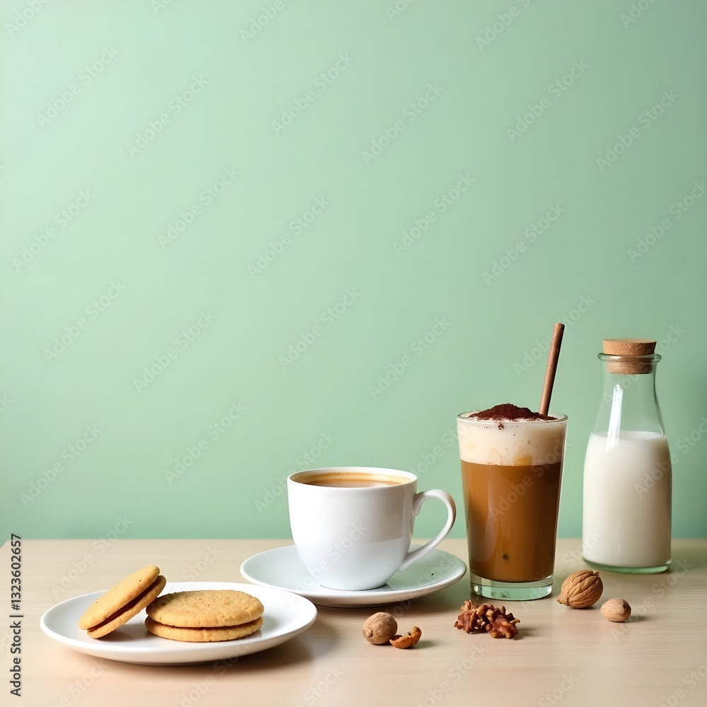 Square inspiration board for a Thai milk tea food photoshoot with soft blush and cream tones