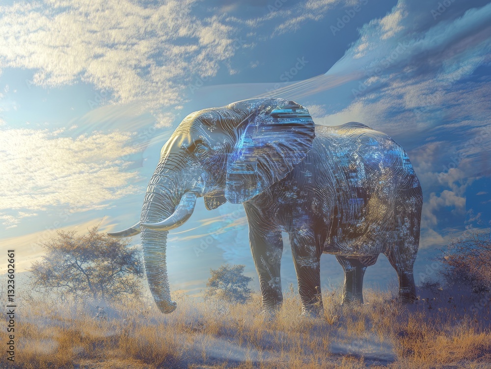 Fototapeta premium Surrealism Surreal Landscape Scene Elephant Holographic