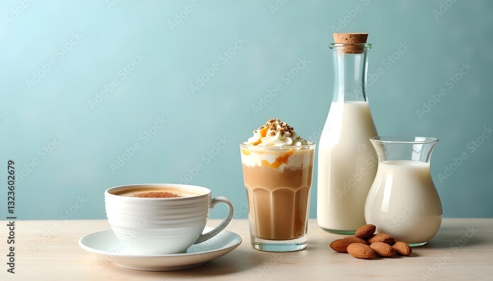 Square inspiration board for a Thai milk tea food photoshoot with soft blush and cream tones
