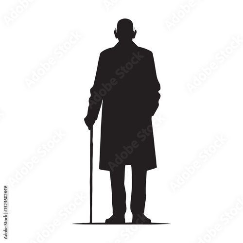Noble Standing Oldman silhouette, a representation of strength and patience - Oldman illustration - Minimalist Standing Oldman vector - Wise elder
