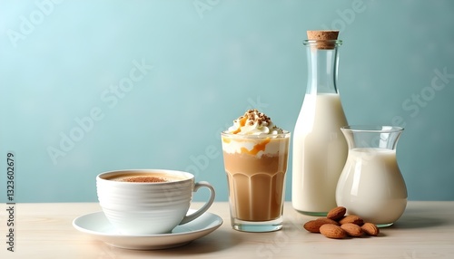 Obraz na płótnie Square inspiration board for a Thai milk tea food photoshoot with soft blush and cream tones
w salonie