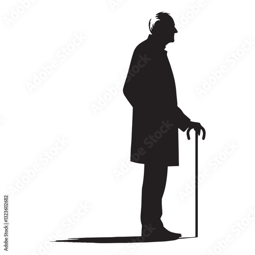 Classic Standing Oldman silhouette, an icon of tradition and wisdom - Oldman illustration - Minimalist Standing Oldman vector - Traditional elder
