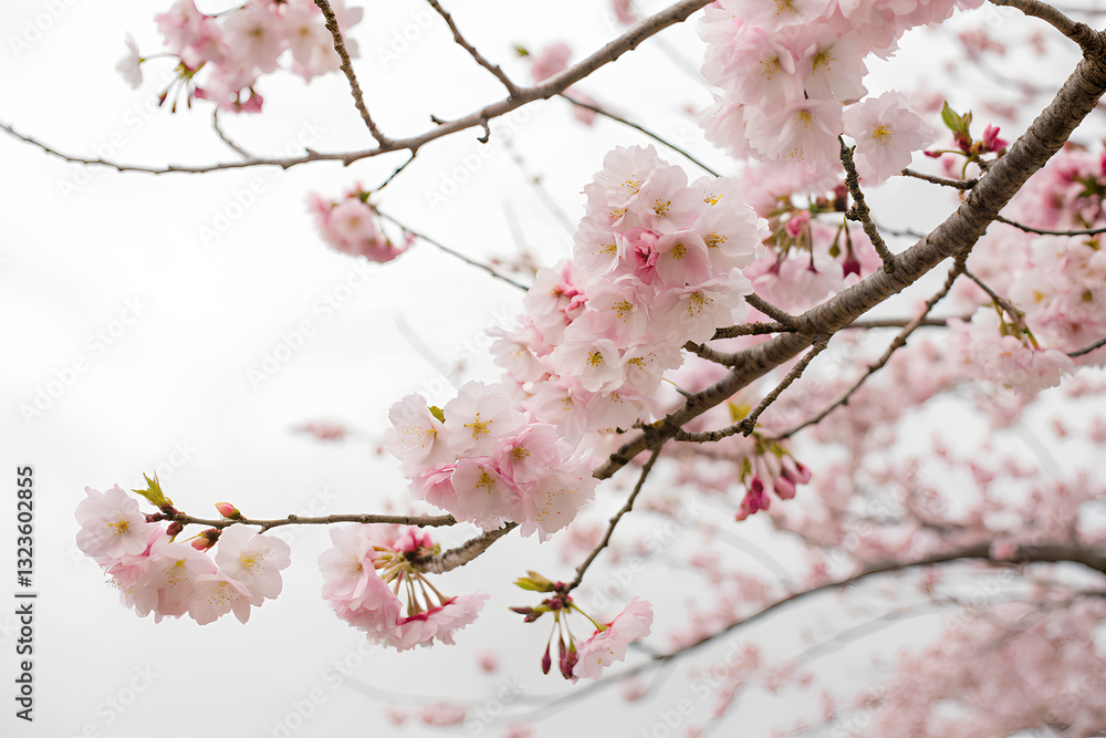 Cherry blossoms in full bloom on tree branches Cherry blossoms in full bloom on tree branches
