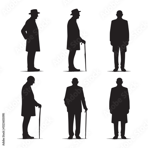 Stoic Standing Oldman silhouette, unshaken by time - Oldman illustration - Minimalist Standing Oldman vector - Aging man
