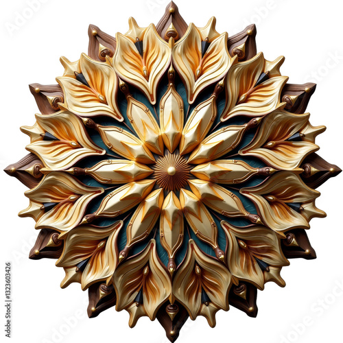 Golden Floral Mandala Design with Transparent Background
