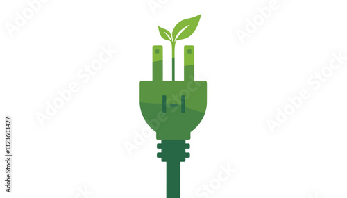 Green electric plug with growing leaves.