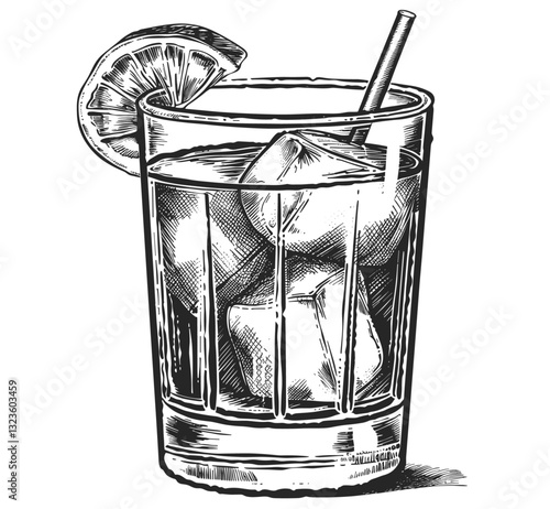 Black and white vector illustration drink, engraved isolated, cocktail glasses, wine glass, vintage drawing, barware, classic design, line art, drinkware set, engraved drinkware