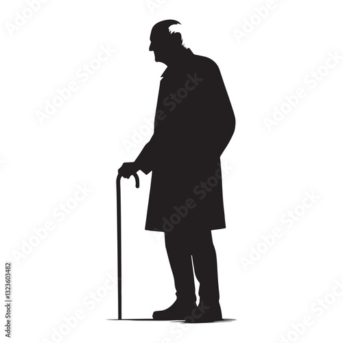 Resilient Standing Oldman silhouette, standing tall through the years - Oldman illustration - Minimalist Standing Oldman vector - Senior figure
