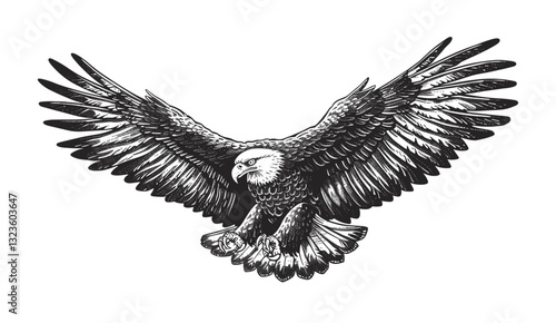 Vector eagle illustration, black and white, engrave, isolated, hand-drawn eagle, wildlife art, sketch, bird vector, eagle design, animal engraving, wildlife illustration