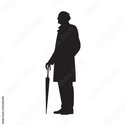 Dignified Standing Oldman silhouette, carrying a lifetime of stories - Oldman illustration - Minimalist Standing Oldman vector - Aged silhouette
