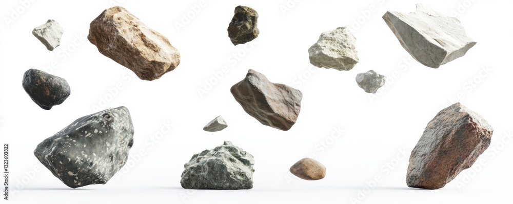 Floating Irregular Rocks on White Background Floating Irregular Rocks on White Background