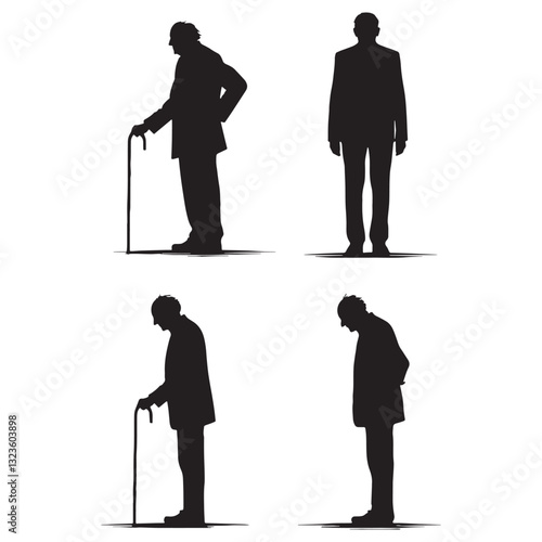 Wise Standing Oldman silhouette, a symbol of experience and wisdom - Oldman illustration - Minimalist Standing Oldman vector - Elderly figure
