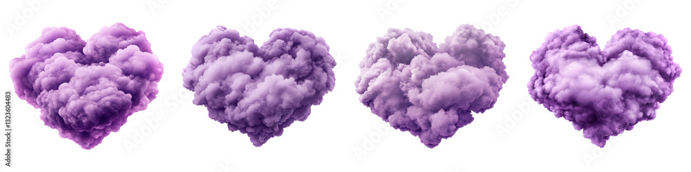 Fototapeta premium Fluffy heart shaped purple clouds isolated on transparency background