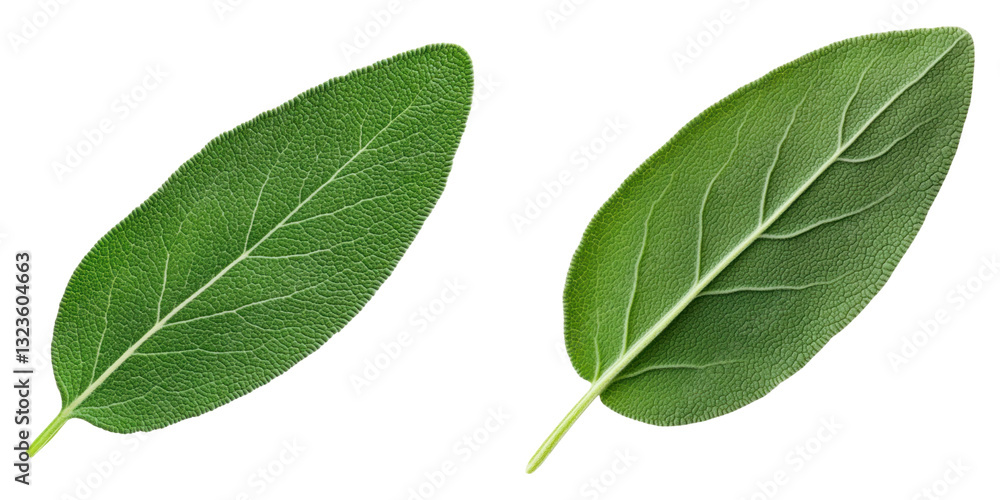 Fototapeta premium Two fresh green sage leaves isolated on transparency background