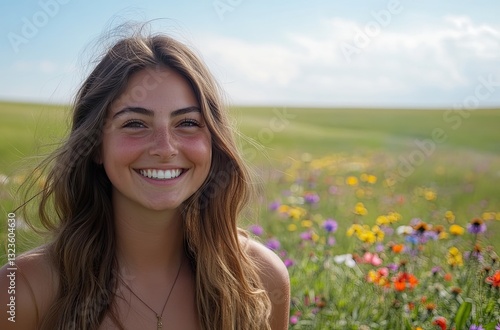 Midjourney Bot
APP
 — Hôm nay lúc 14:59
Beautiful woman with long hair in a flower field, blue sky and green grass background, flowers of various colors in the foreground
