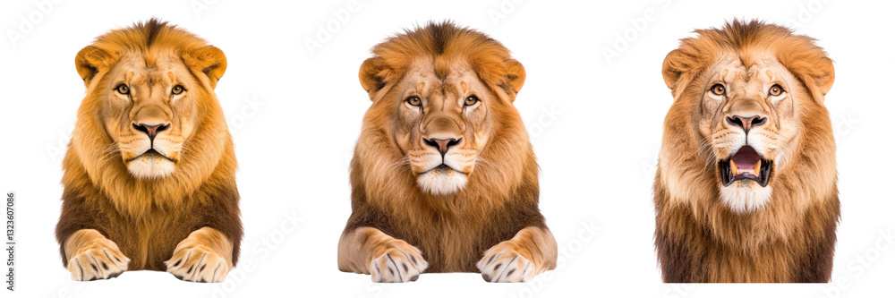 Three lions with expressive faces isolated on transparency background Three lions with expressive faces isolated on transparency background