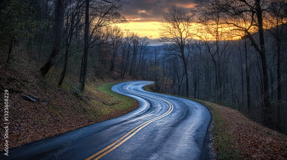 Fototapeta premium Winding mountain road sunset autumn travel