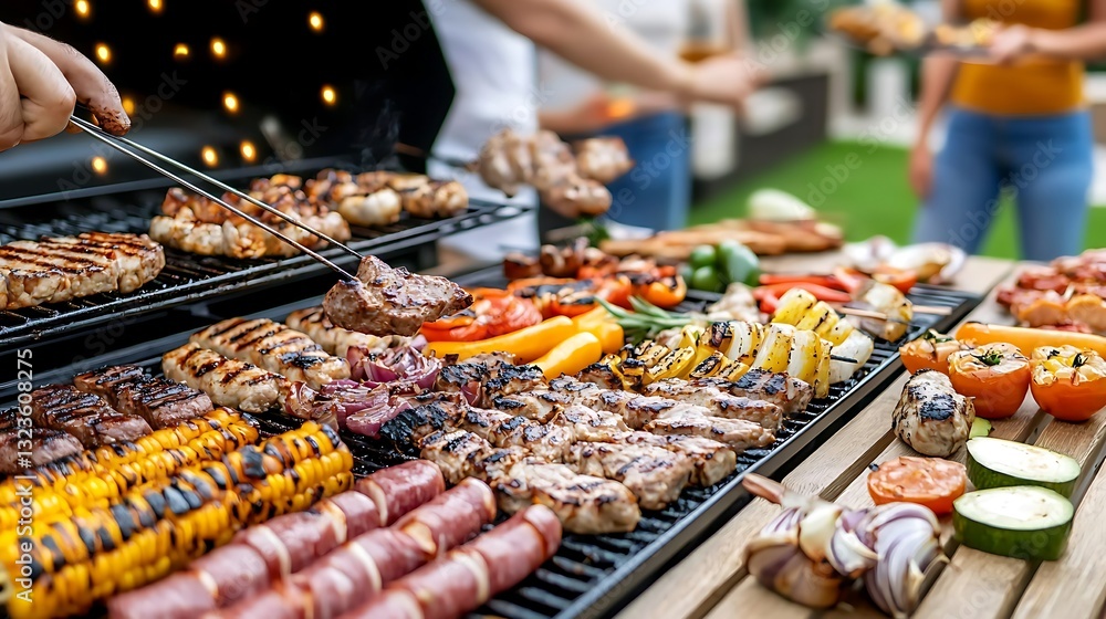 Fototapeta premium Delicious summer bbq gathering backyard food photography outdoor close-up culinary delight