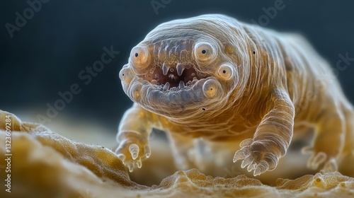 A close-up view of a tardigrade™s mouth and segmented legs, showing intricate details 
