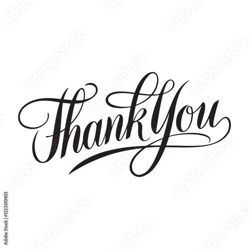 Stylish 'Thank You' calligraphy in cursive script, isolated on transparent background, perfect for social media graphics and digital designs.​

