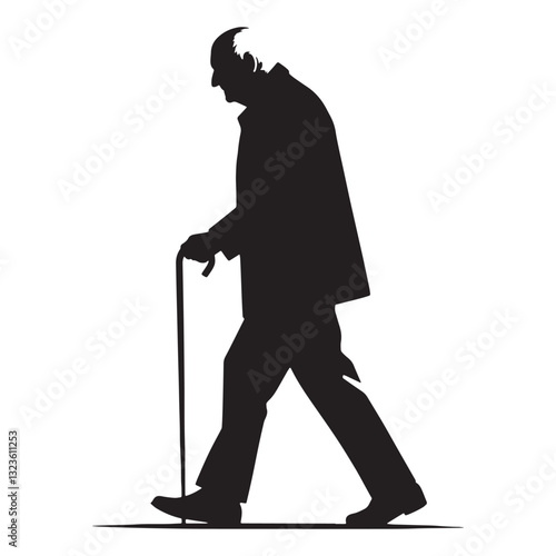 Stubborn yet Wise Walking Oldman silhouette, holding firm to his beliefs - Oldman illustration - Minimalist Walking Oldman vector - Proud elder
