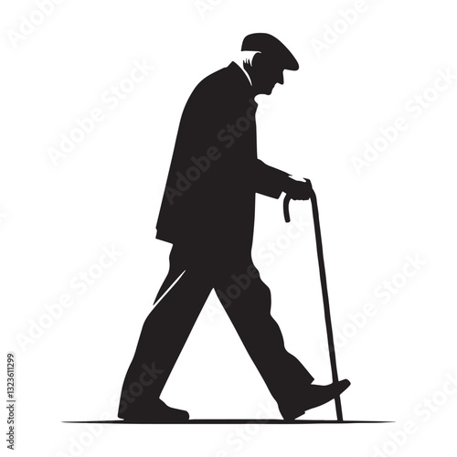 Generations of Wisdom Walking Oldman silhouette, embodying a legacy - Oldman illustration - Minimalist Walking Oldman vector - Time-honored figure
