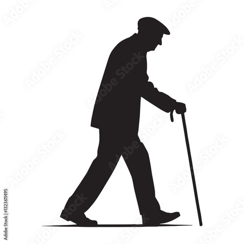Reflective Elderly Walking Oldman silhouette, stepping forward through memories - Oldman illustration - Minimalist Walking Oldman vector - Elderly icon

